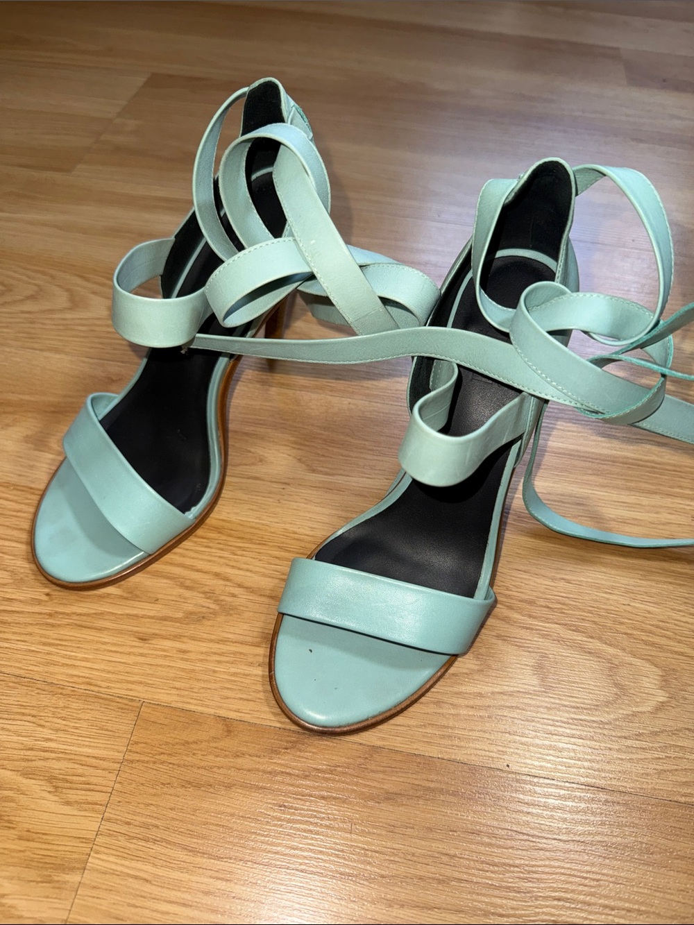 Vintage Tibi Strappy Lace-Up Sandals  Aqua Mizu Blue Pierce Nappa Size 7.5